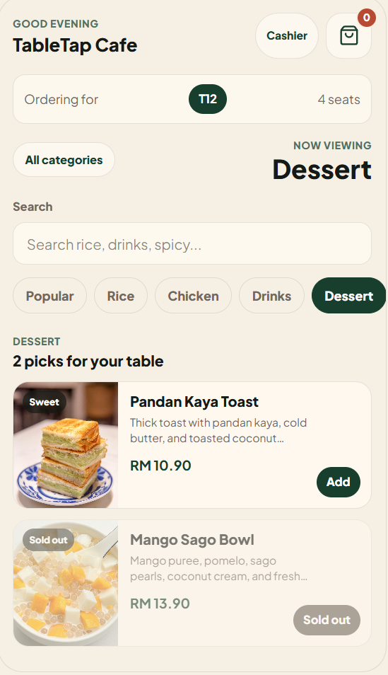 TableTap screen preview